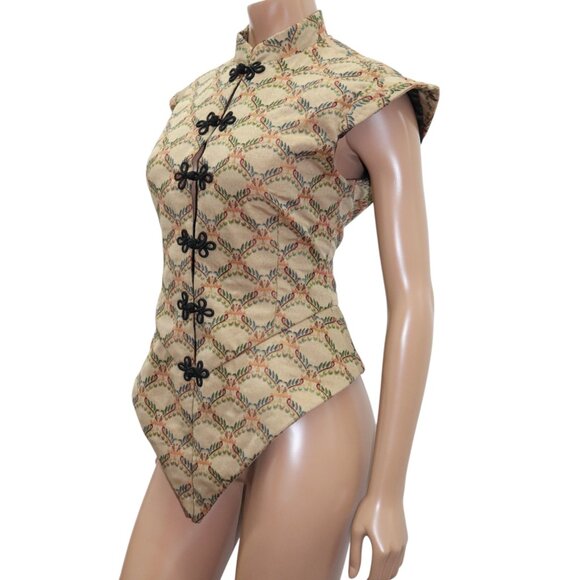 AVANT GARDE Oriental Brocade Vest Top Cap Sleeve S-M - Picture 4 of 8